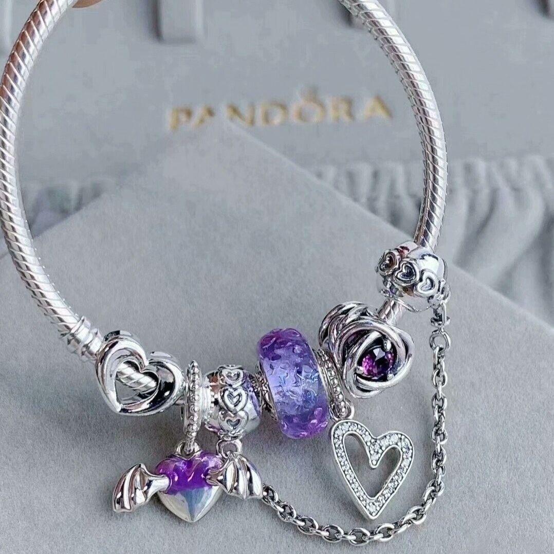 Pandora 紫色をテーマとした 925 銀製のブレスレットで 夢幻シリーズ
