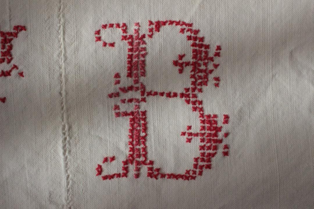 フランスアンティークイニシャル“FB”シーツモノグラム刺繍