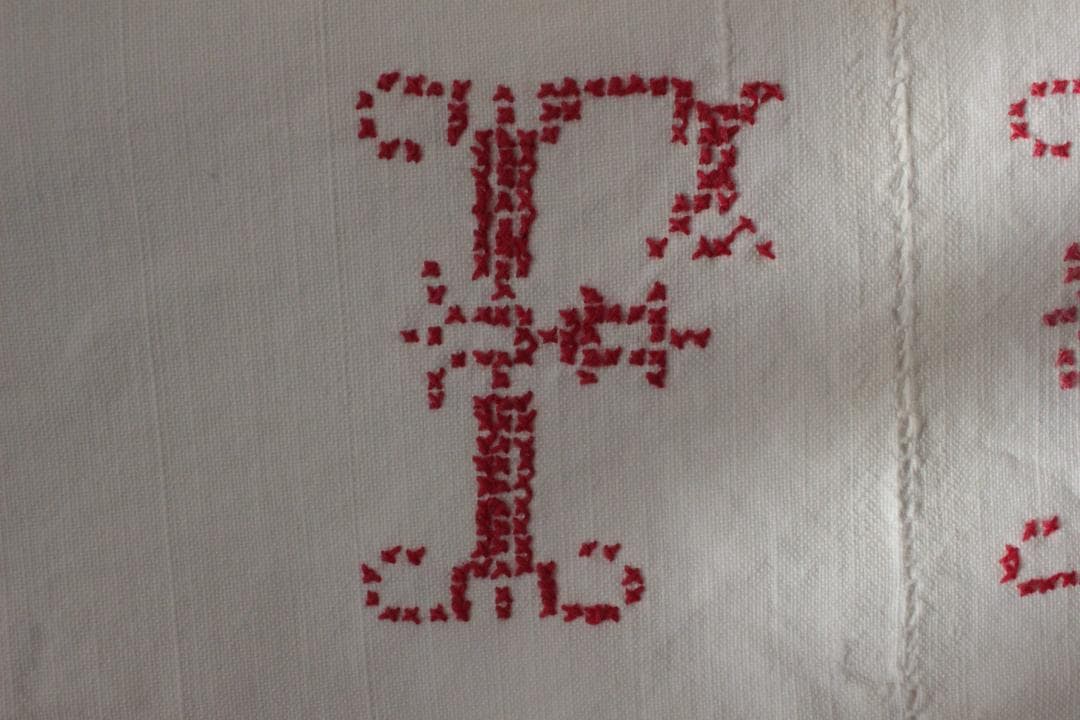 フランスアンティークイニシャル“FB”シーツモノグラム刺繍