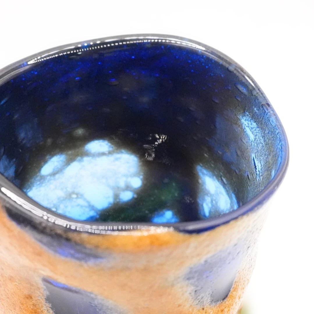 稲嶺 盛一郎 作　雲流茶泡波巻グラス 青