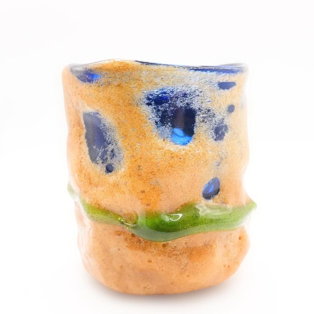 稲嶺 盛一郎 作　雲流茶泡波巻グラス 青