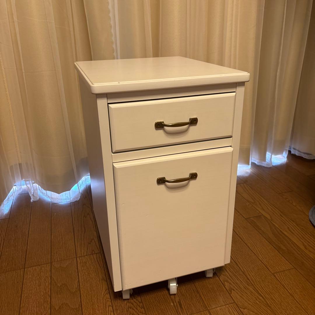 モモナチュラル　デスクワゴン　キャスター付き　ホワイト