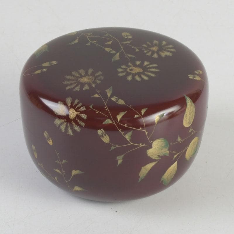 茶道具　輪島塗　大角博明作　沈金　花草蒔絵　平棗　共箱　V　9239