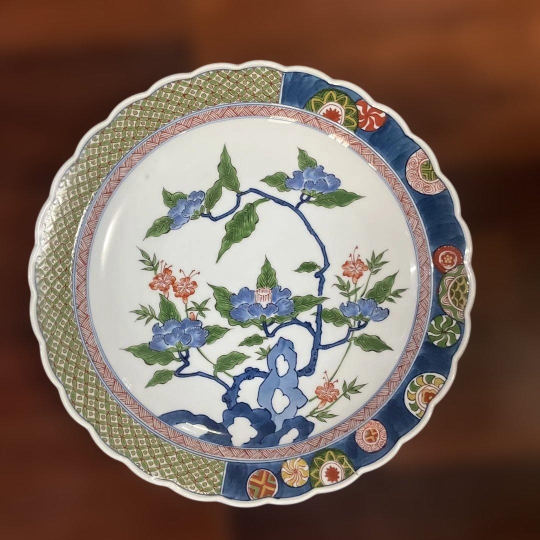 弥左エ門、波型花模様大皿