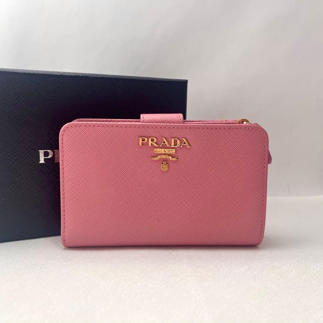 ほぼ未使用 PRADA プラダ サフィアーノ ピンク 二つ折り財布 0127-④