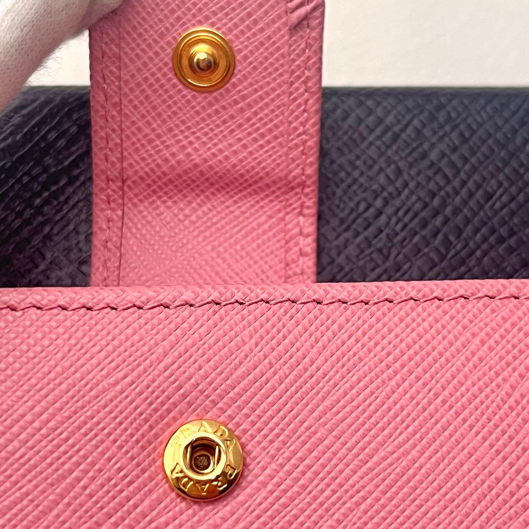ほぼ未使用 PRADA プラダ サフィアーノ ピンク 二つ折り財布 0127-④