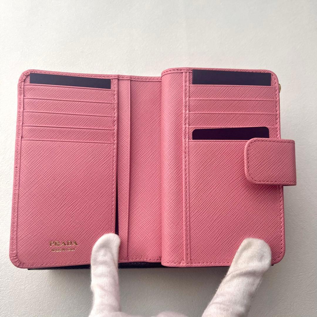 ほぼ未使用 PRADA プラダ サフィアーノ ピンク 二つ折り財布 0127-④