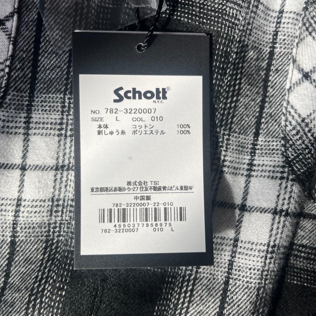 Schott ブラック/ホワイト チェックネルシャツ Lサイズ