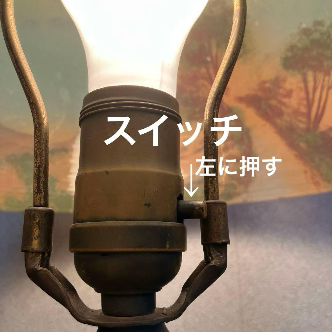 ★英国アンティーク手描き風景画ガラススタンドランプ　✨希少