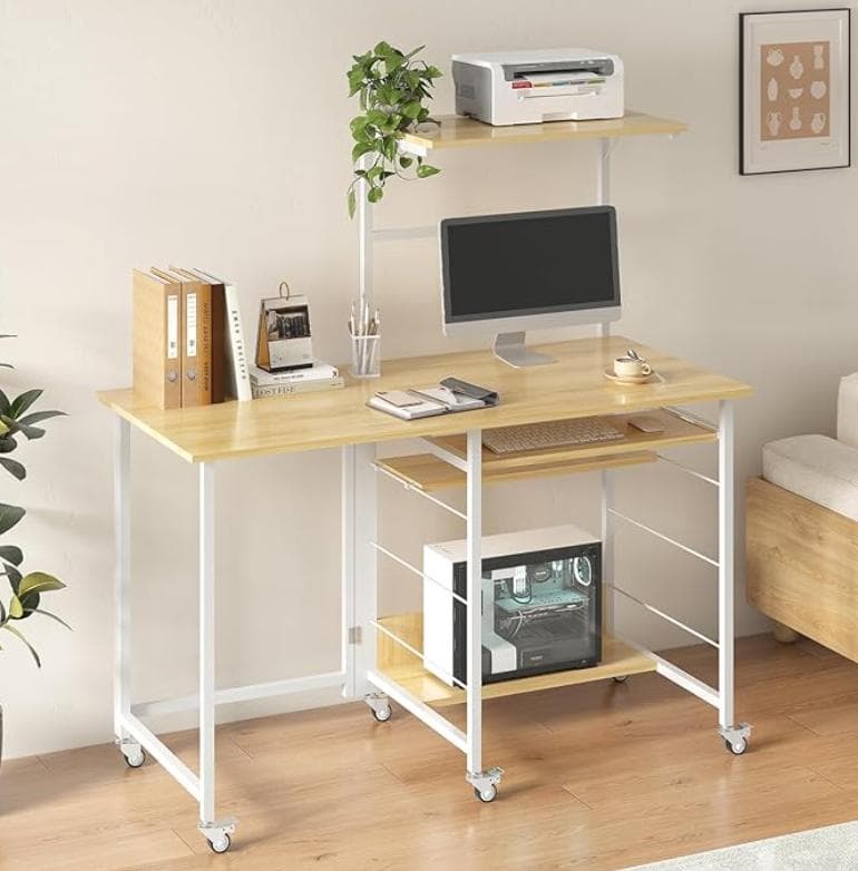 新品 在庫処分 折りたたみデスク 省スペース 収納棚付き
