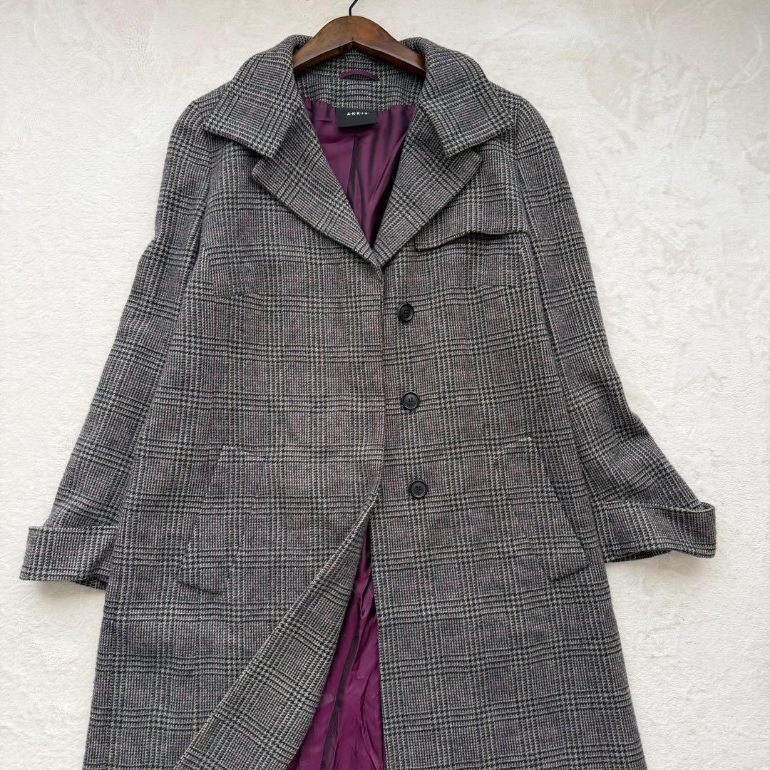 AKRIS アクリス 最高級 カシミヤ100% ロングコート 千鳥格子柄