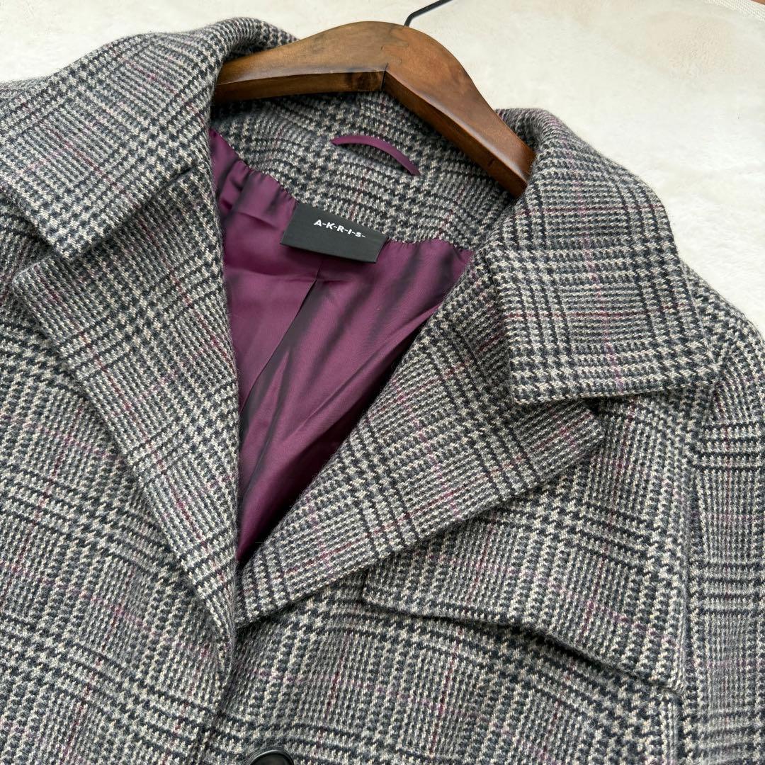 AKRIS アクリス 最高級 カシミヤ100% ロングコート 千鳥格子柄
