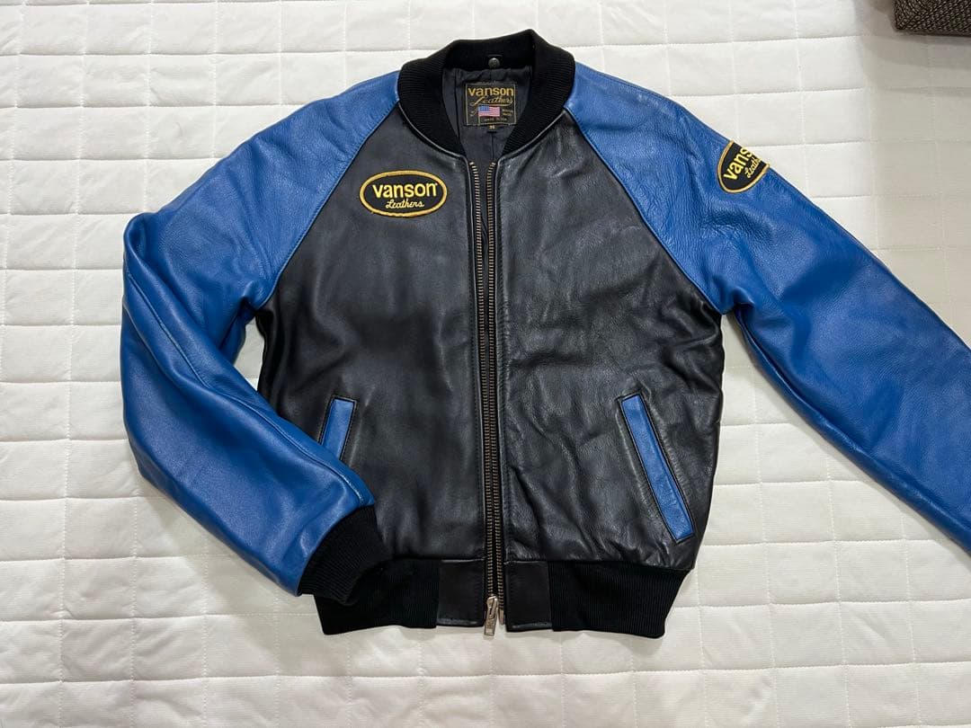 VANSON レザージャケット TJV バンソン青　黒 サイズ36 Sサイズ相当