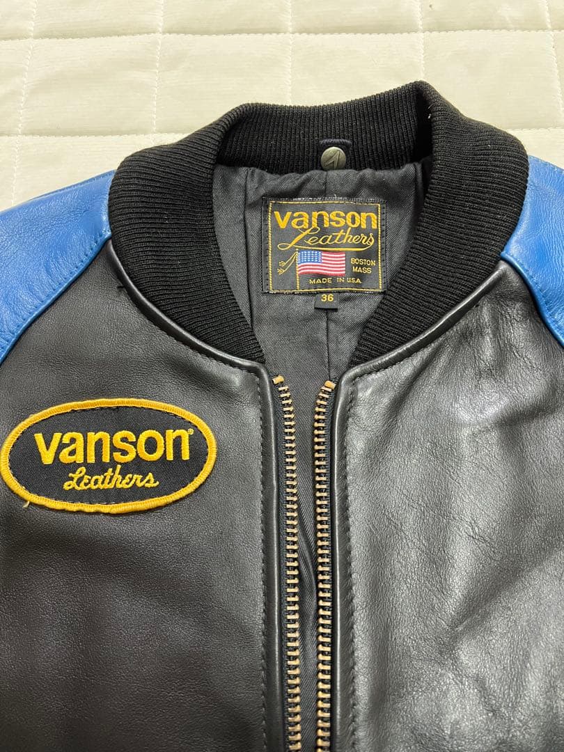 VANSON レザージャケット TJV バンソン青　黒 サイズ36 Sサイズ相当