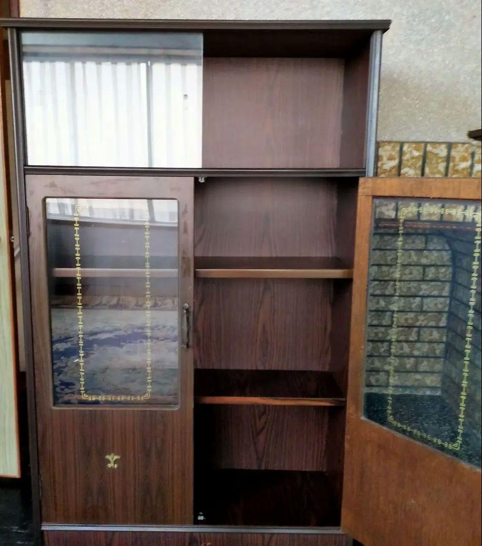 キャビネット　飾り棚　食器棚　本棚　ダークブラウン　 ガラス扉付き　昭和レトロ