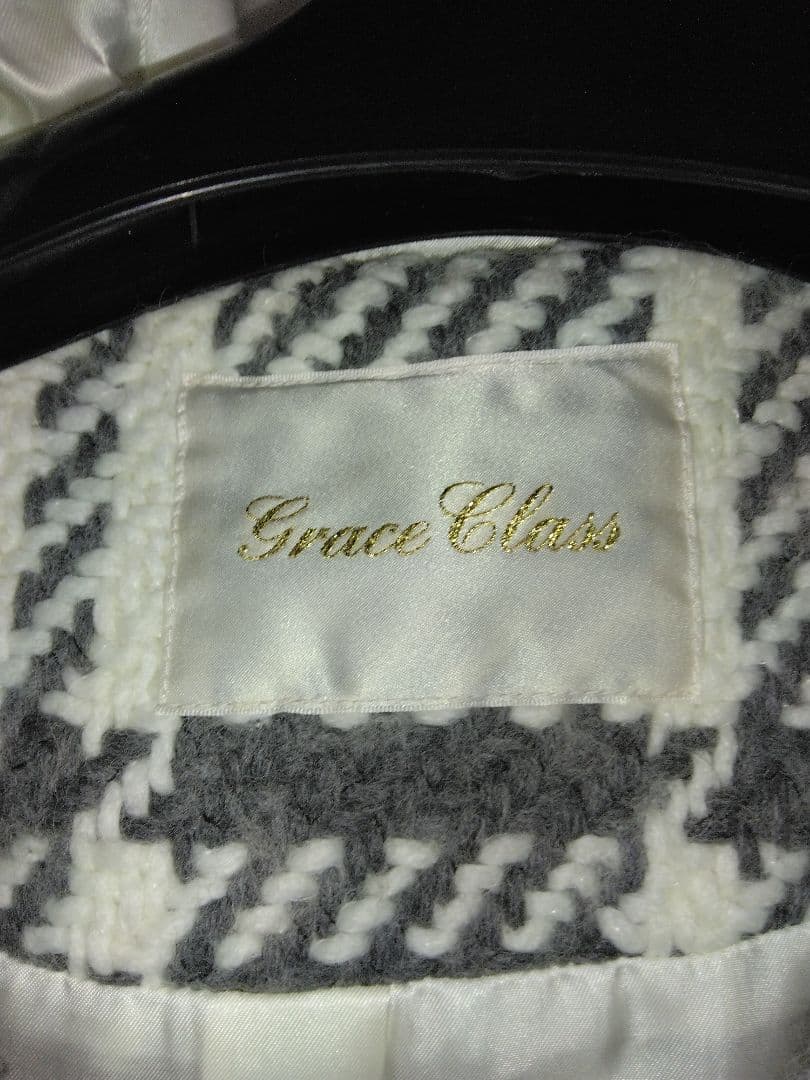 値下げグレースコンチネンタルビッグチェックダッフルコートグレーウール