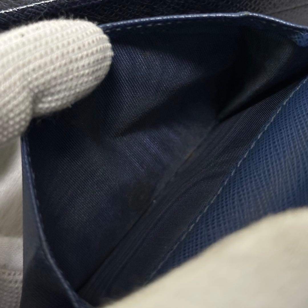 PRADA プラダ　折り財布　ゴールドロゴ　ブルー　サフィアーノレザー