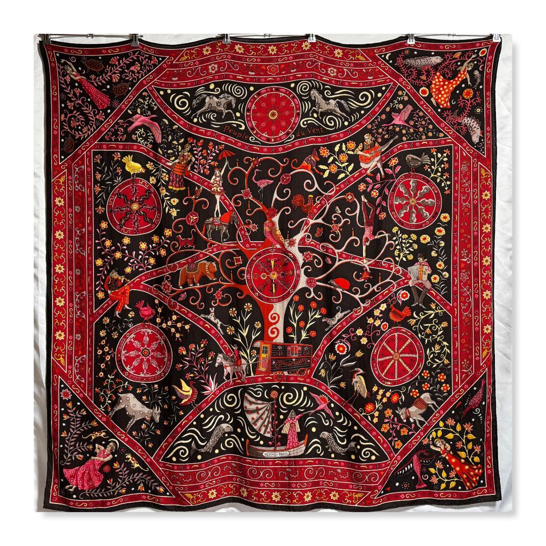 エルメス　カレ ジェアン 140　カシシル　風の民　スカーフ　赤　【美品】