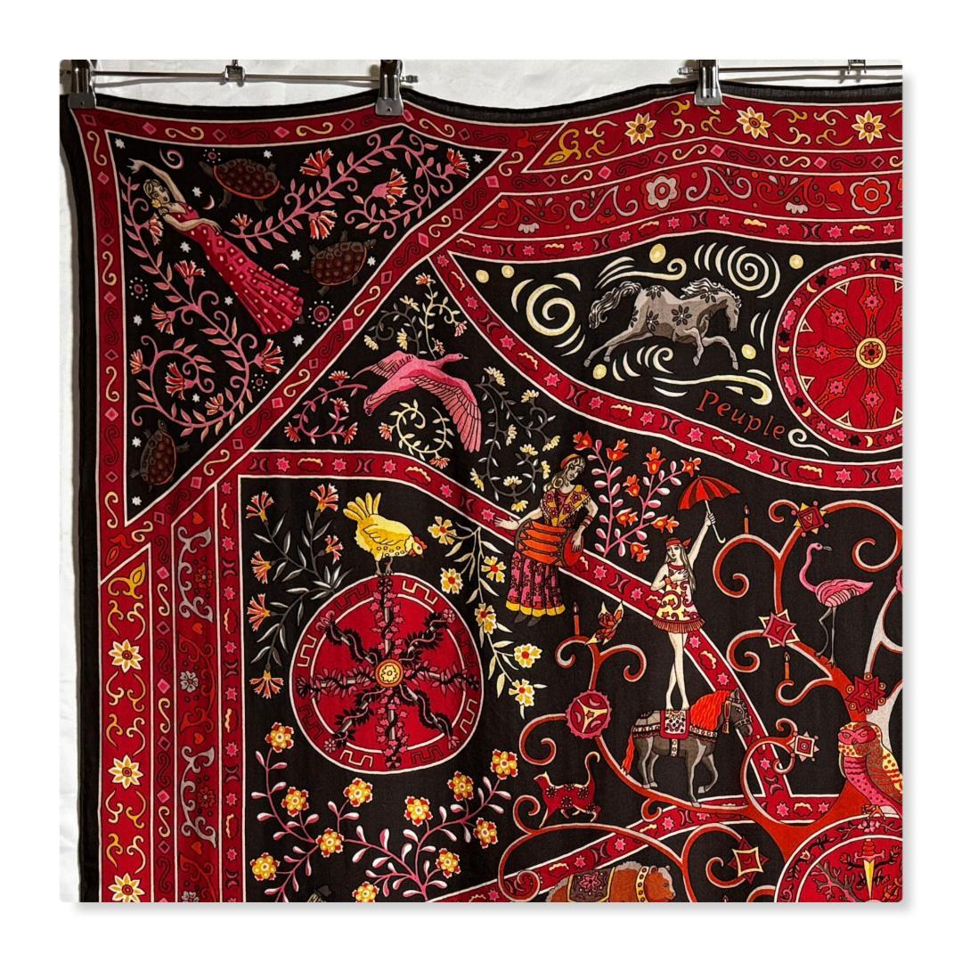 エルメス　カレ ジェアン 140　カシシル　風の民　スカーフ　赤　【美品】