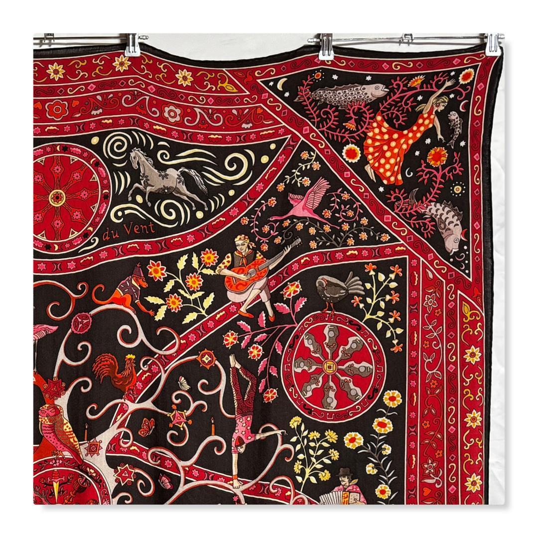 エルメス　カレ ジェアン 140　カシシル　風の民　スカーフ　赤　【美品】