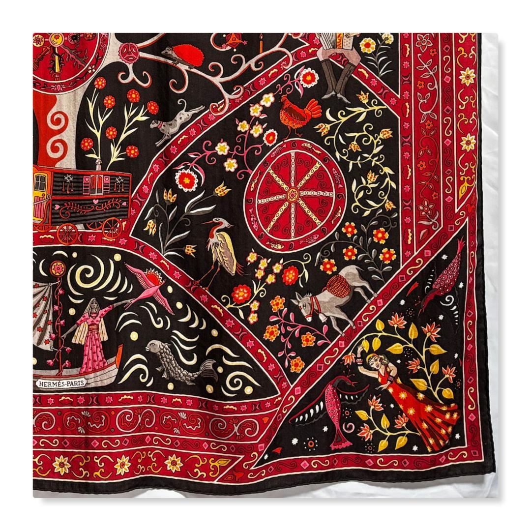 エルメス　カレ ジェアン 140　カシシル　風の民　スカーフ　赤　【美品】