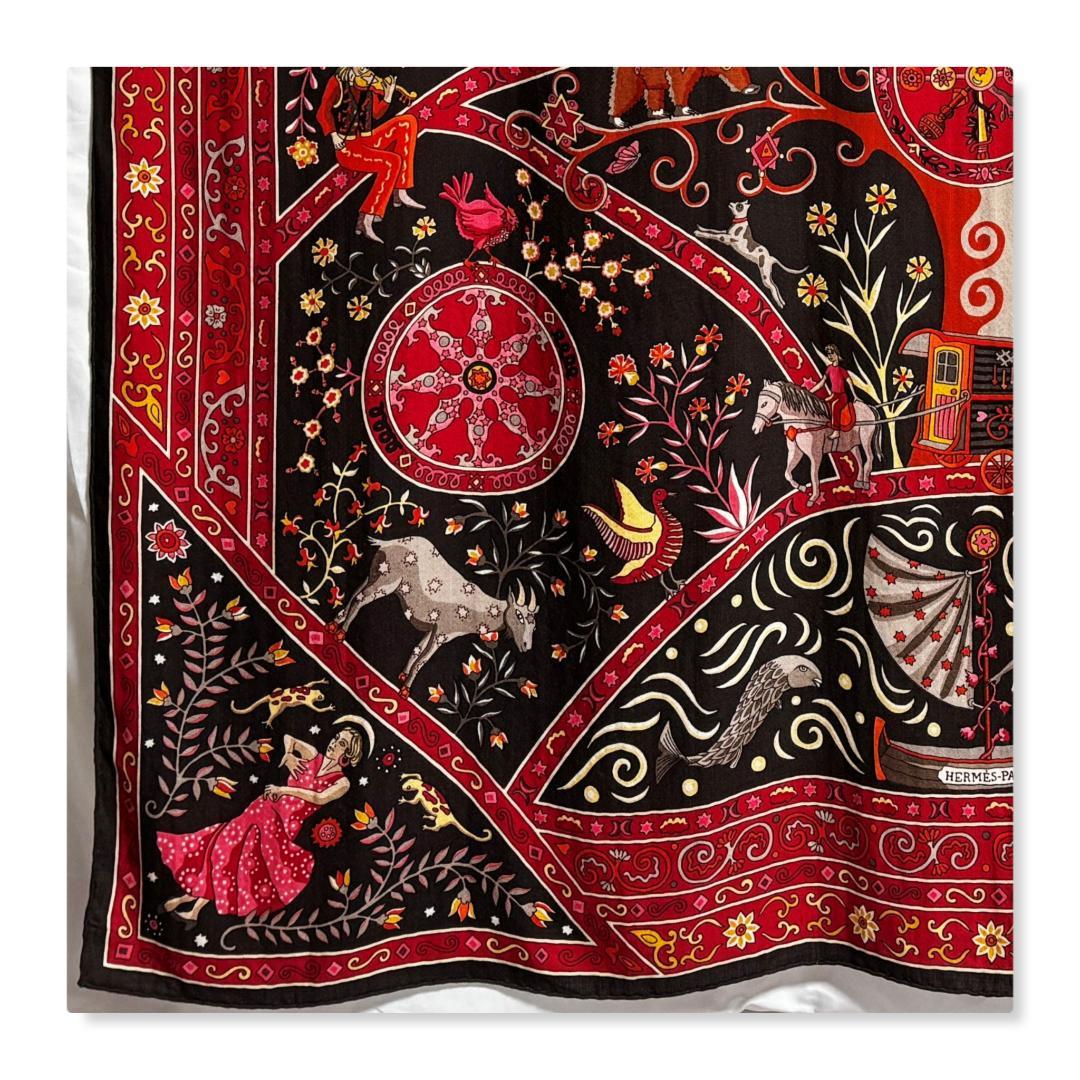 エルメス　カレ ジェアン 140　カシシル　風の民　スカーフ　赤　【美品】