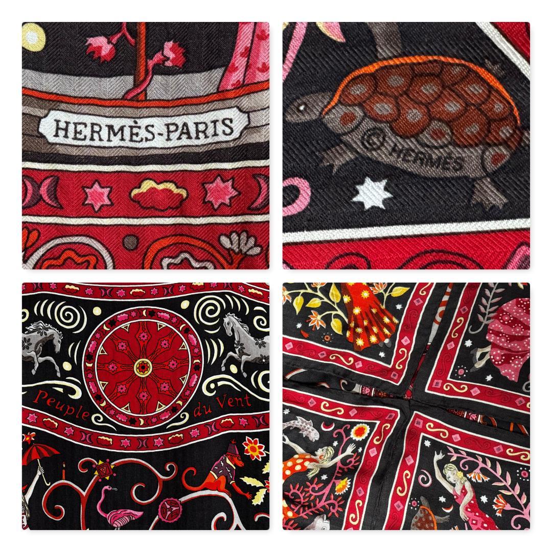 エルメス　カレ ジェアン 140　カシシル　風の民　スカーフ　赤　【美品】