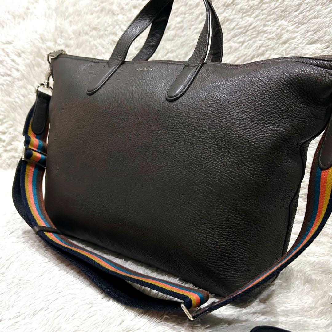 ポールスミス 2wayトートバッグ シボ革 ビジネス ブラウン マルチカラー