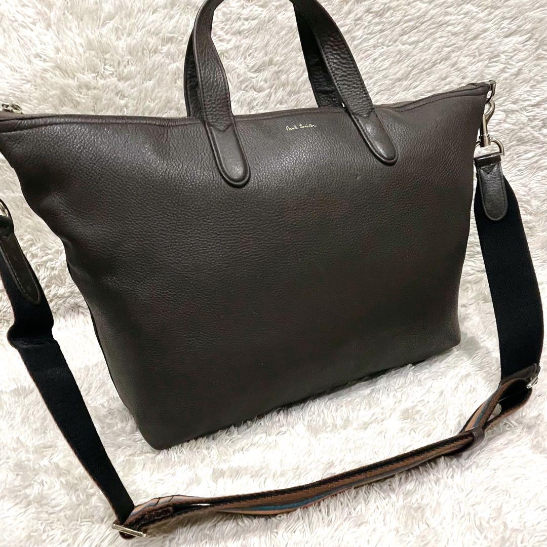 ポールスミス 2wayトートバッグ シボ革 ビジネス ブラウン マルチカラー