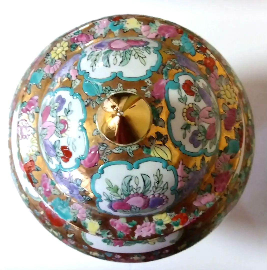 蓋付 飾り壺 宮廷人物図 花鳥図 陶器