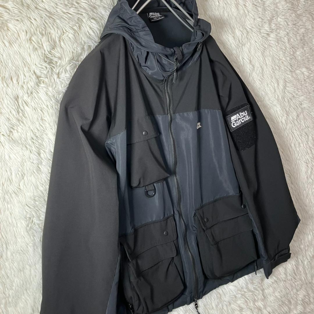 美品 アブガルシア フィッシングジャケット 多ポケット フード付き ブラック L