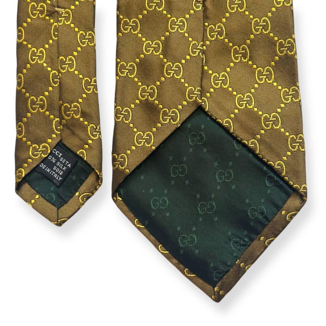 良品✨GUCCI ネクタイ　グッチ　GG柄　ジャガード　ゴールド　ブラウン