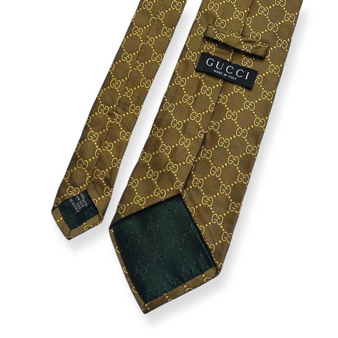 良品✨GUCCI ネクタイ　グッチ　GG柄　ジャガード　ゴールド　ブラウン