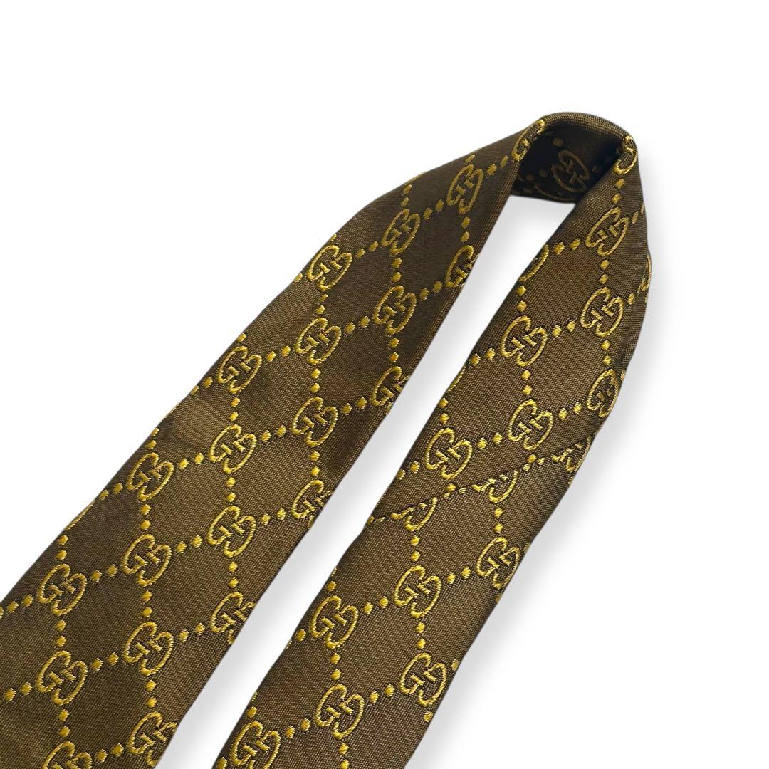 良品✨GUCCI ネクタイ　グッチ　GG柄　ジャガード　ゴールド　ブラウン