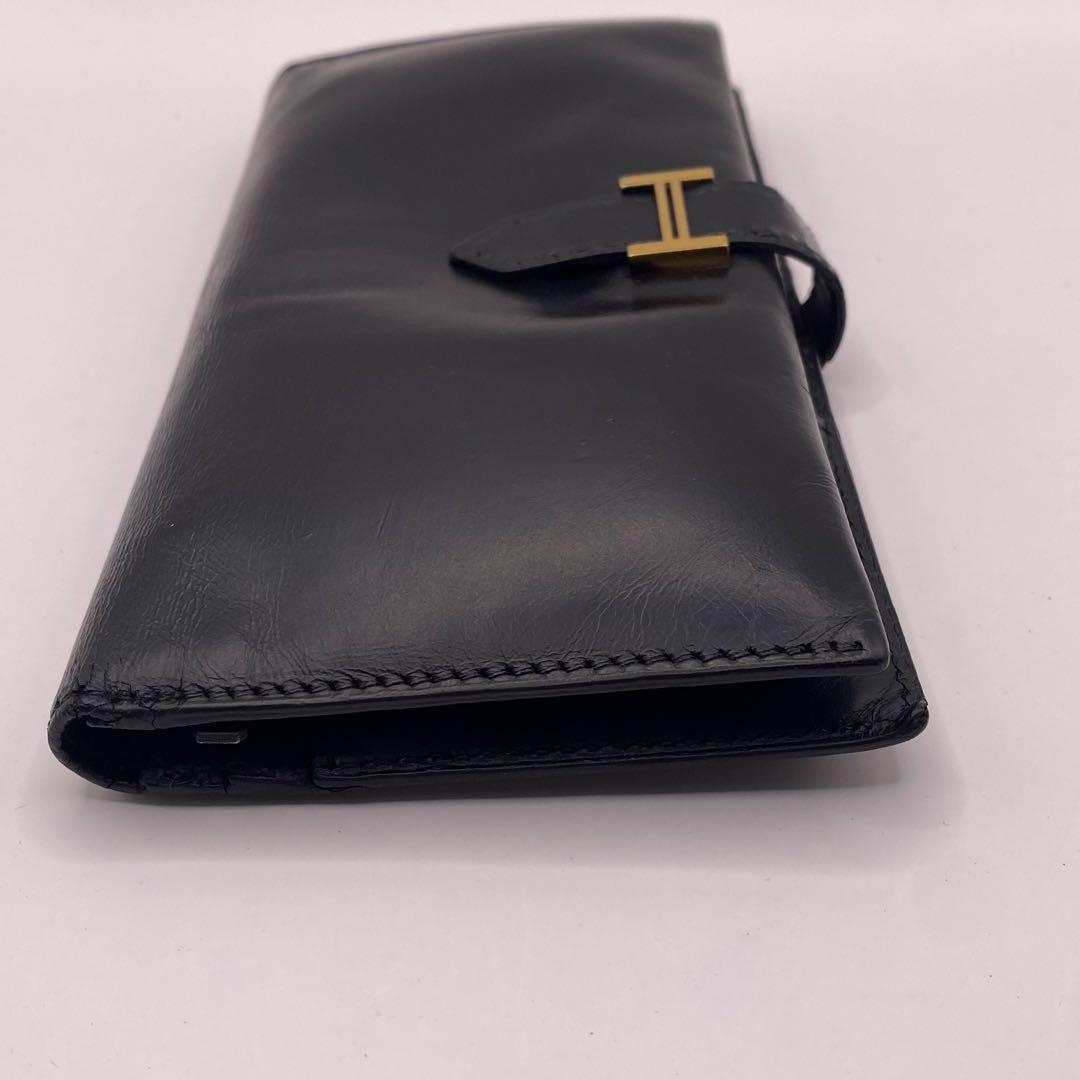 HERMESエルメスベアンクラシックボックスカーフ2つ折り長財布E刻印ブラック系