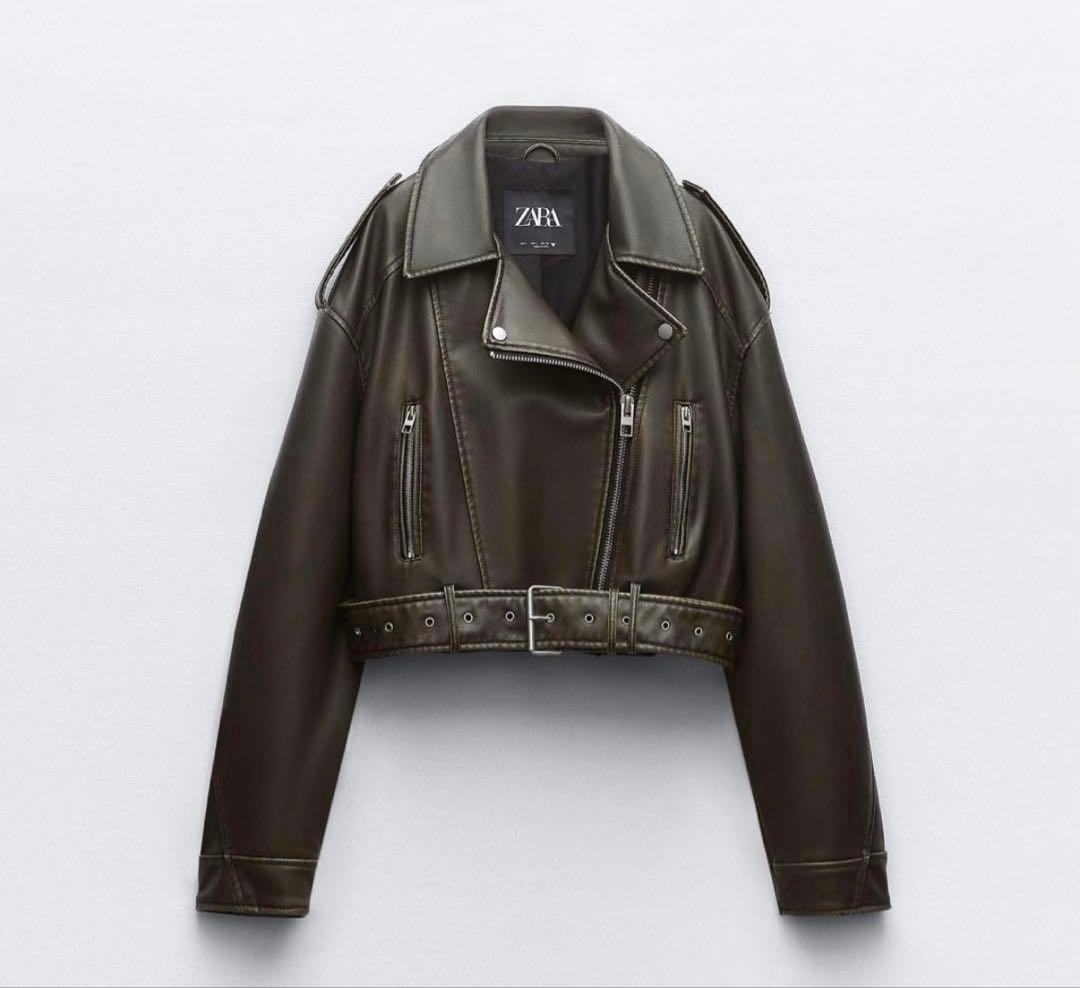 ZARA フェイクレザークロップド　ライダースジャケット