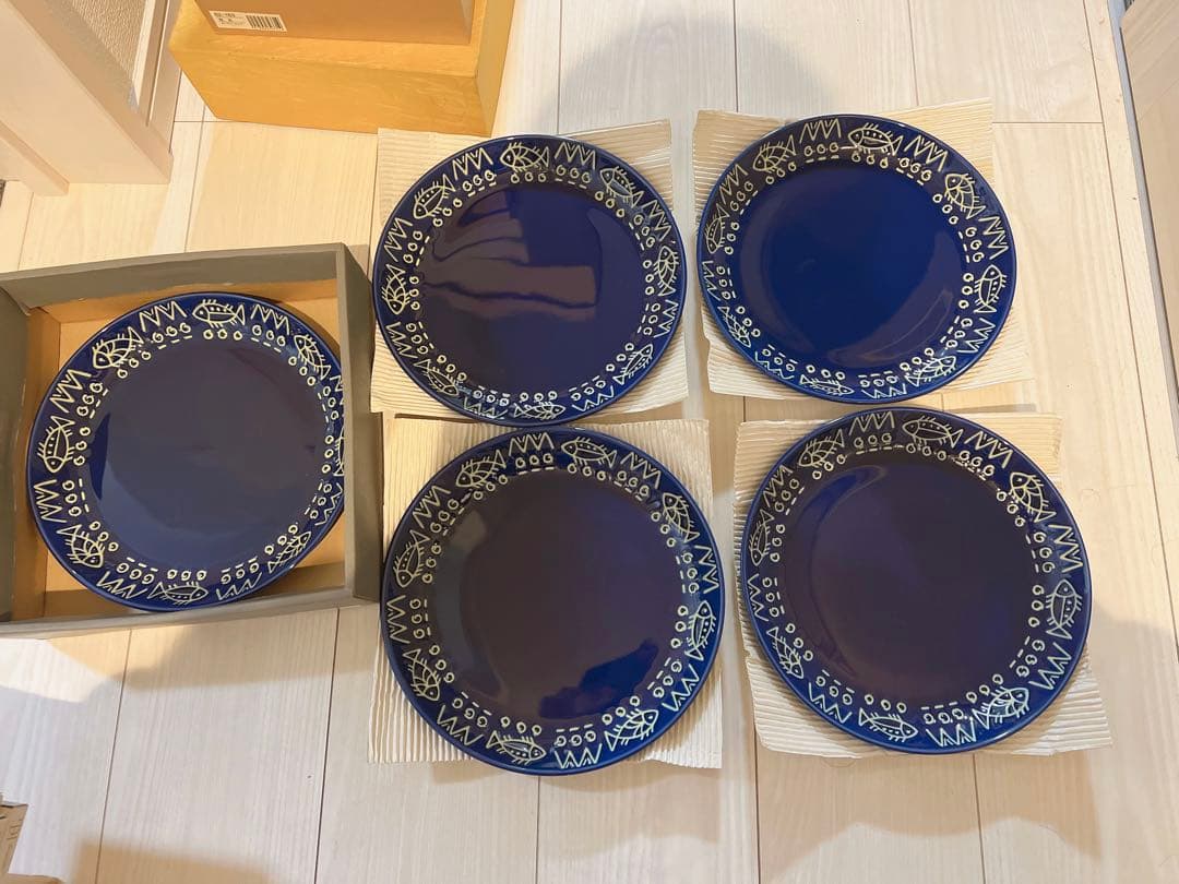 【未使用】ミッチャム 藤井風　パスタ皿5枚　アラビアンブルー魚柄