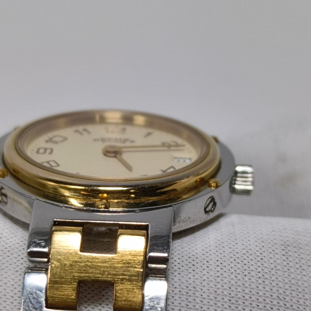 新品電池交換済 エルメス クリッパー 24mm アイボリーダイヤル レディース