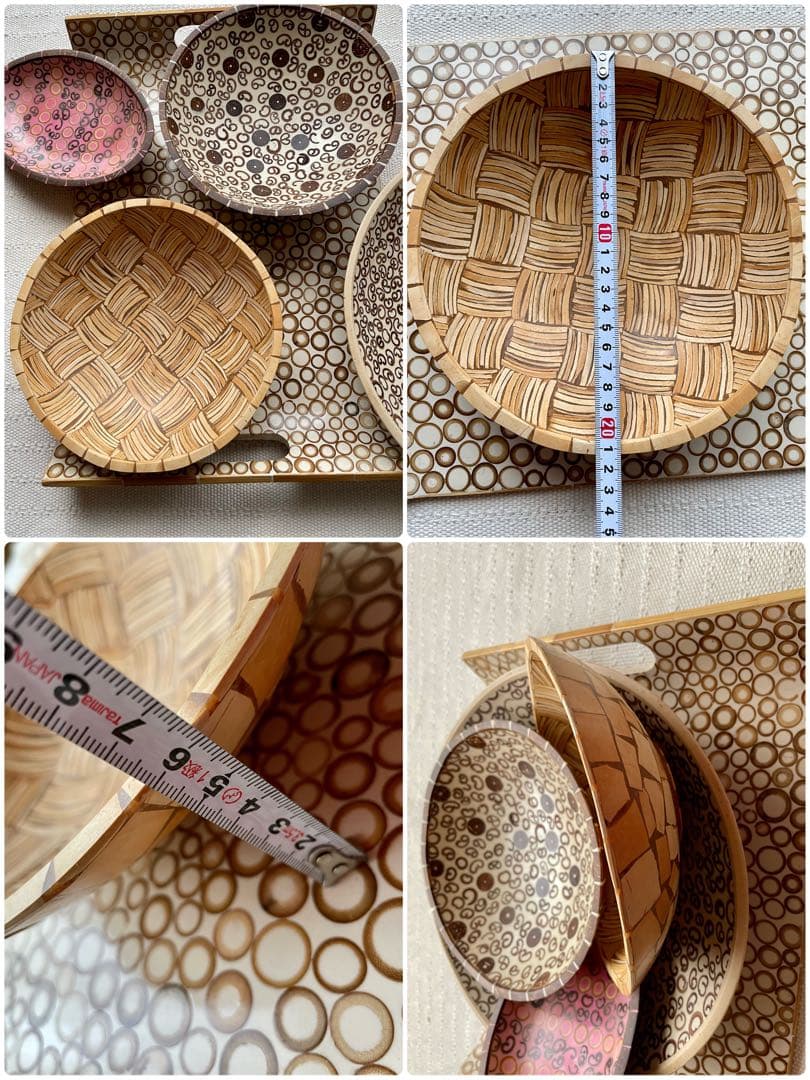 竹製トレイ、木製デコレーションボウル、木の器5点まとめて