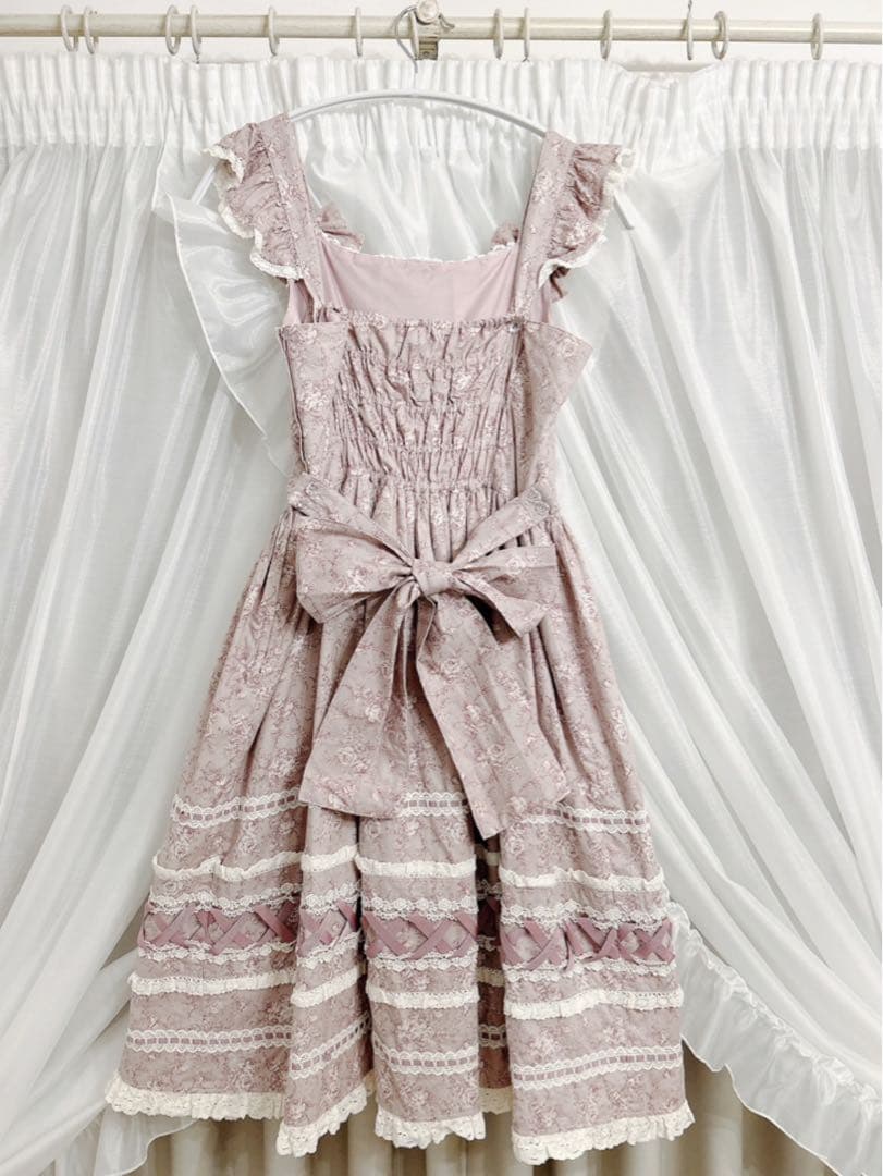 イノセントワールド/トワルドジュイ調薔薇柄JSK グレイッシュパープル×生成り