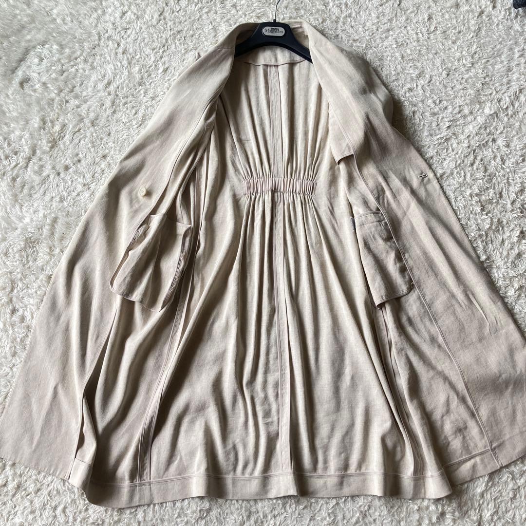 【近年】セオリーリュクス　麻混ロングチェスターコート　バックギャザー　銀ボタン