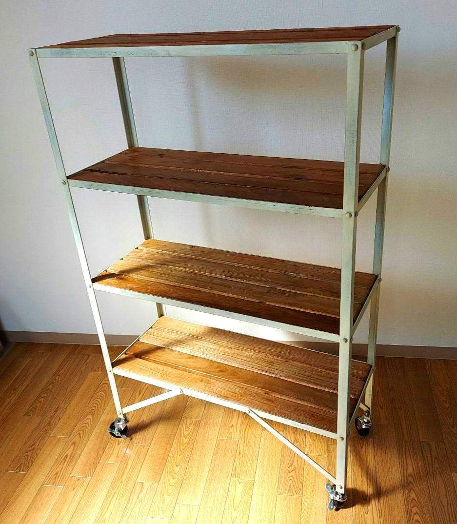 オールドメゾン キャスター付 アイアン オープンシェルフ お手入れワックス付