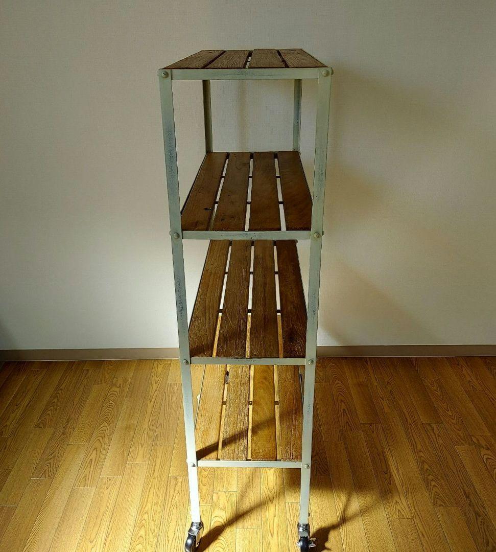 オールドメゾン キャスター付 アイアン オープンシェルフ お手入れワックス付