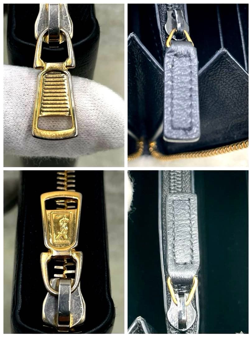 美品 サンローラン 長財布 カサンドラ エンボス ラウンドファスナー ブラック