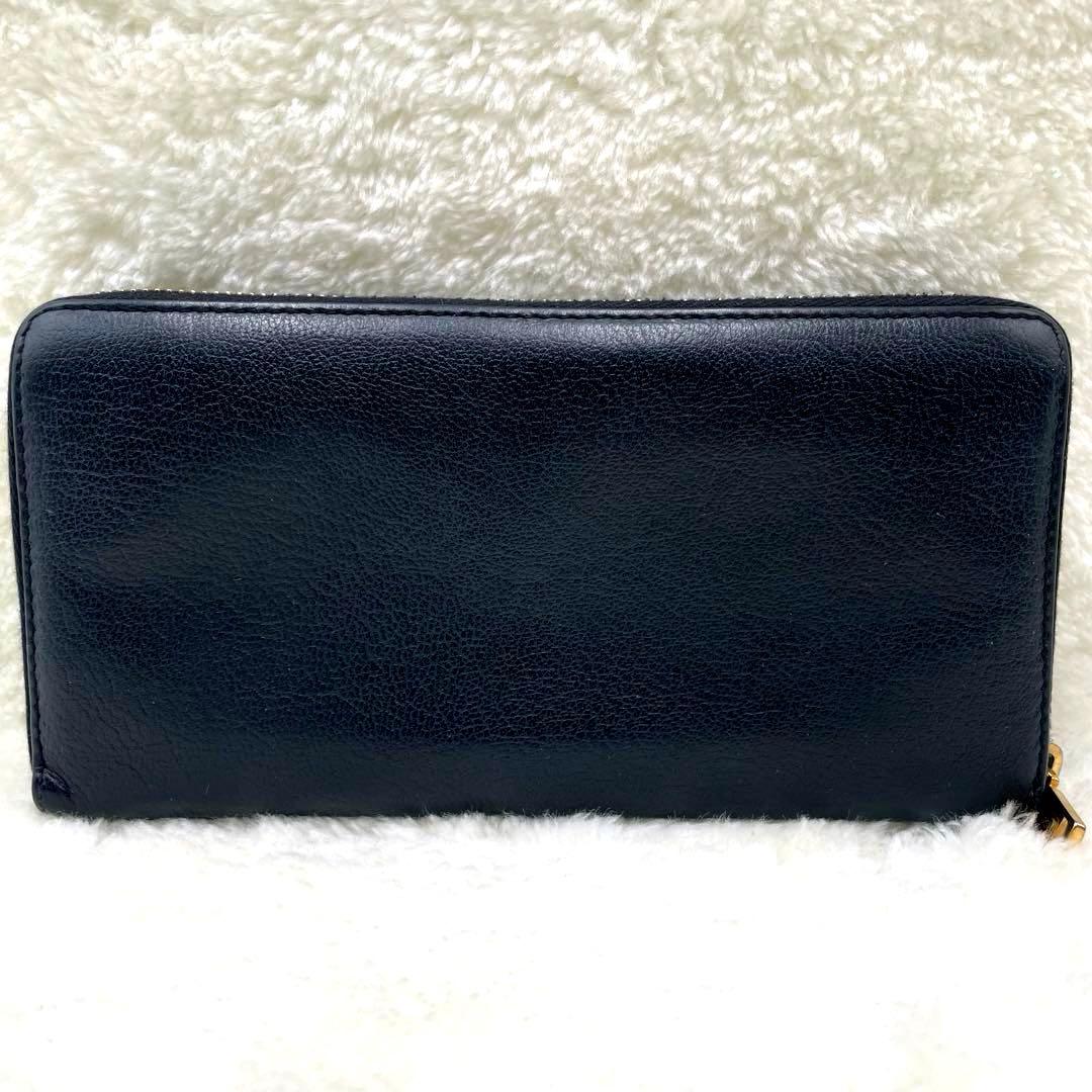 美品 サンローラン 長財布 カサンドラ エンボス ラウンドファスナー ブラック