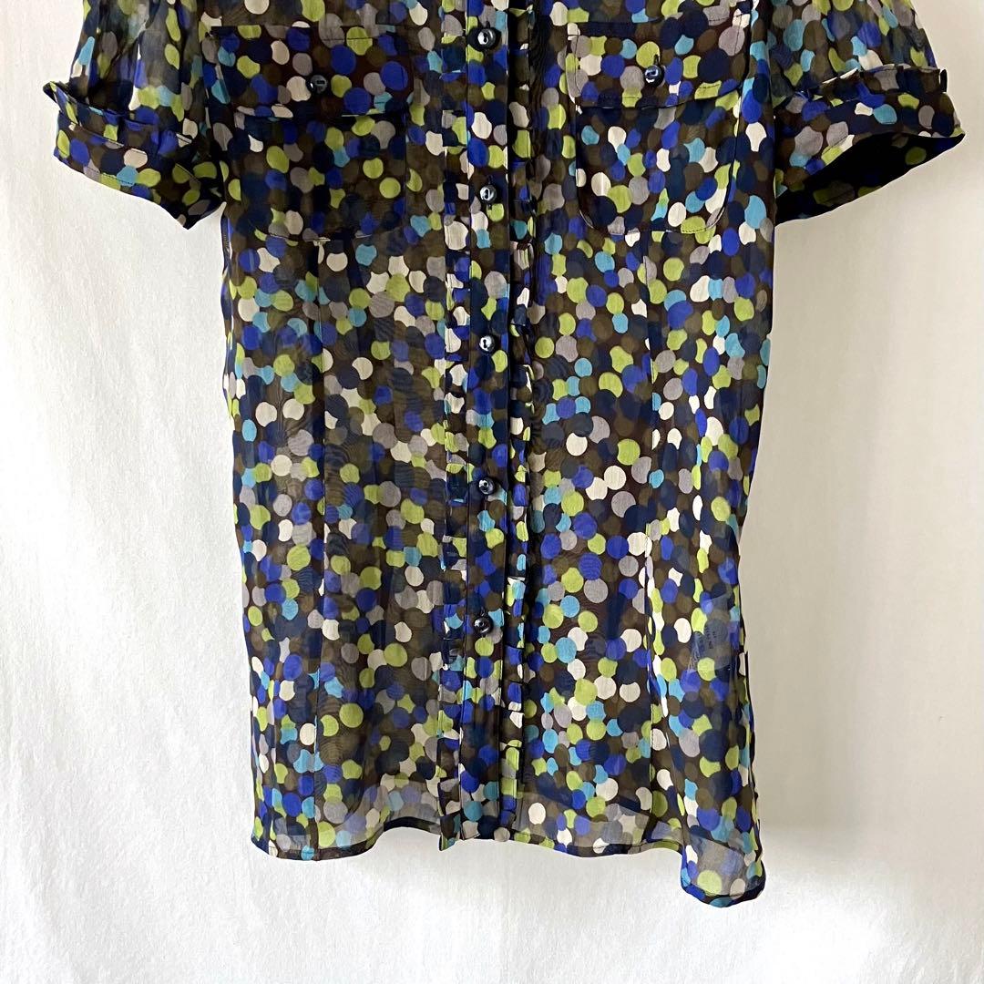 新品 MARELLA マレーラ コットンシルクブラウス 半袖 マルチドット 44