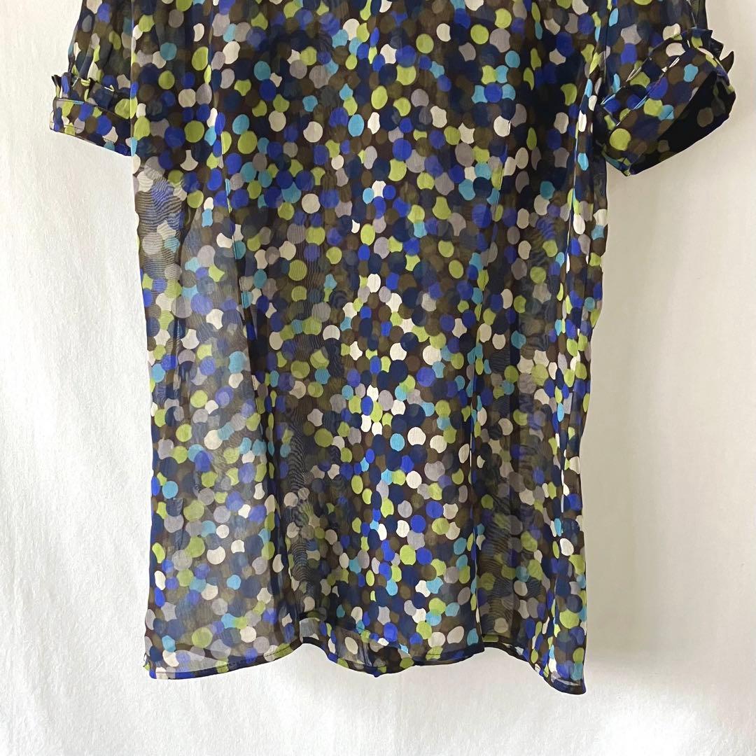 新品 MARELLA マレーラ コットンシルクブラウス 半袖 マルチドット 44
