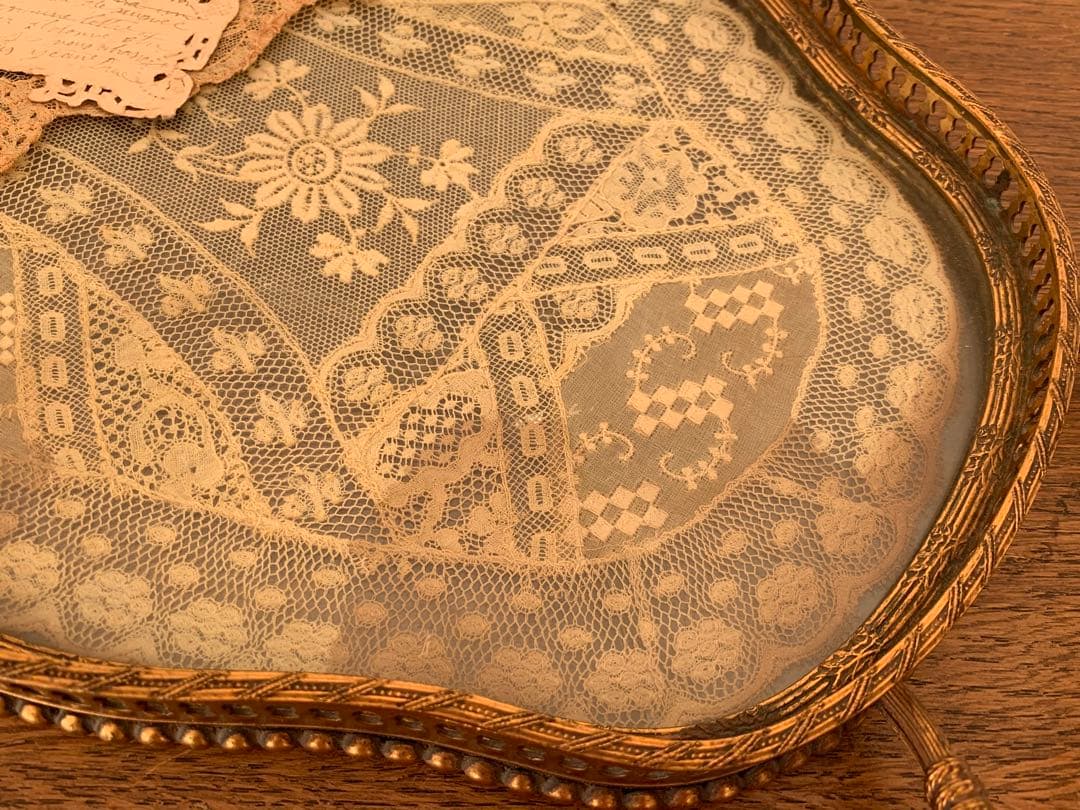 訳あり　フランスアンティーク　トレー　レース　ブロカント