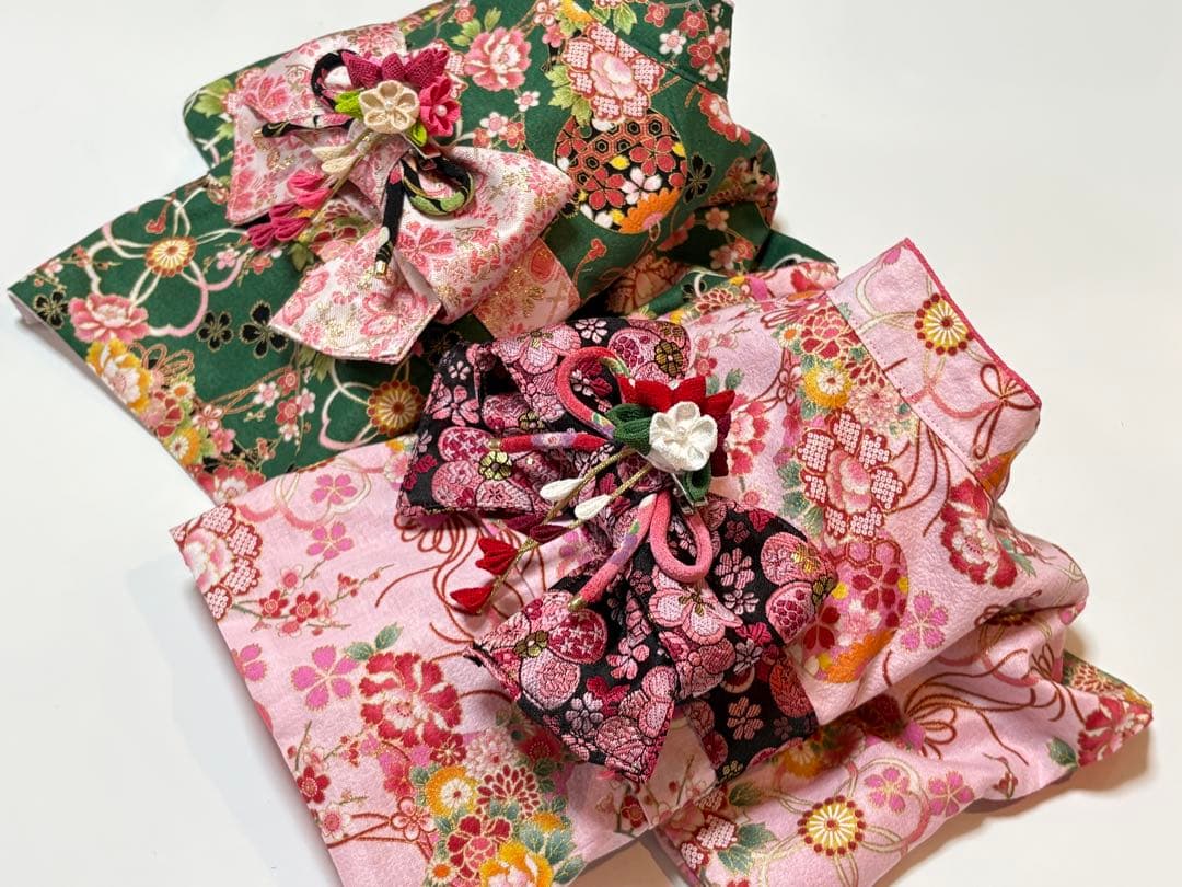 ★新作★完成品☆犬服☆つまみ細工帯飾り付き 犬用着物女の子用 華 ピンクSサイズ