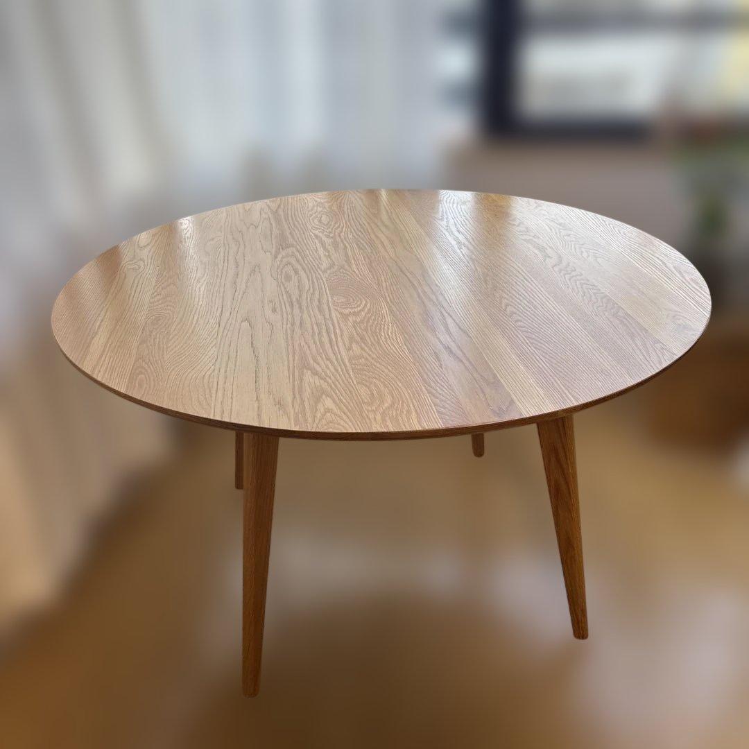 ダイニングテーブル円形幅120オーク無垢天然木大きめ2〜4人用リバー 